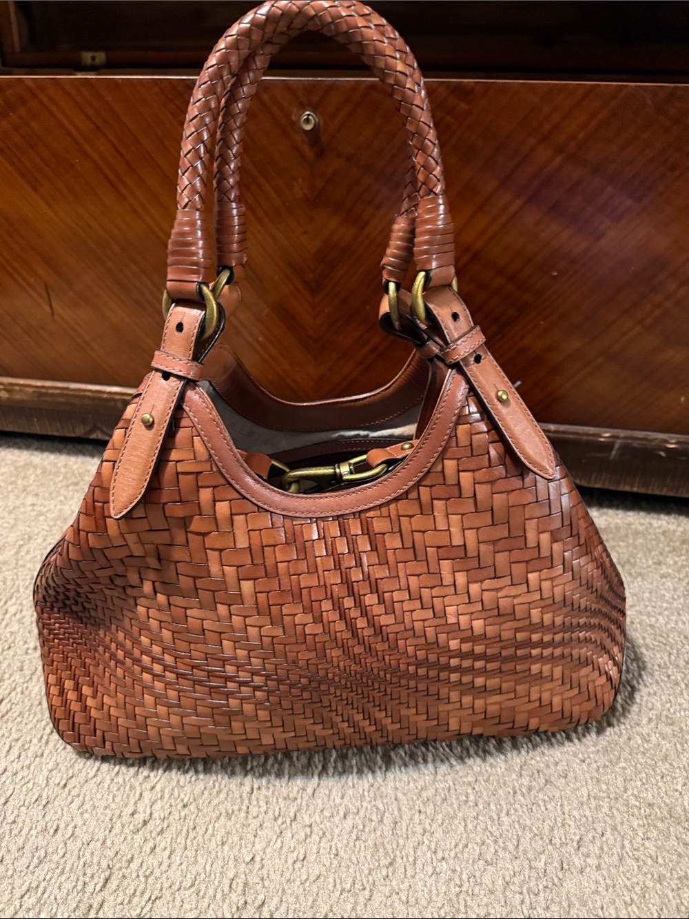 Cole Haan Genevieve Optical
Weave Tan Leather Hobo
Shoulder Bag Handbag - Picture 8 of 10